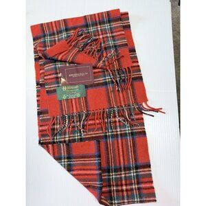 Vintage NWT L.L. Bean Red Plaid 100%  Wool Scarf with Fringe John Hanley & Co